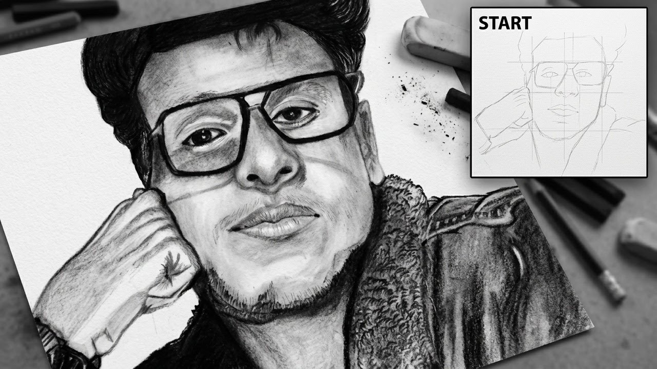 Realistic art with charcoal and grafite drawing of triggered insaan//nischay Malhan// #art