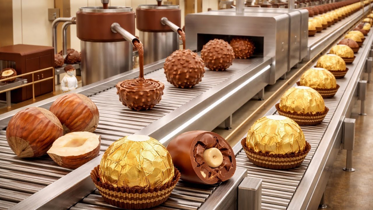 🍫 How Ferrero Rocher Style Chocolates Are Made (Full Factory Process)