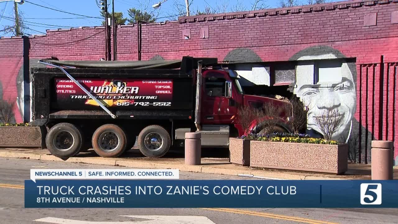 Dump truck crashes into Zanies Comedy Club