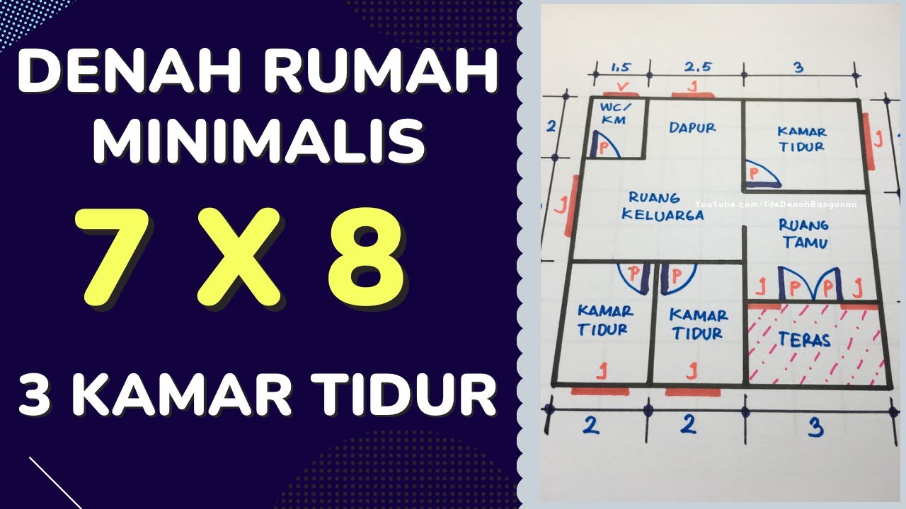 Denah Rumah Minimalis Ukuran 7x8 3 Kamar Tidur