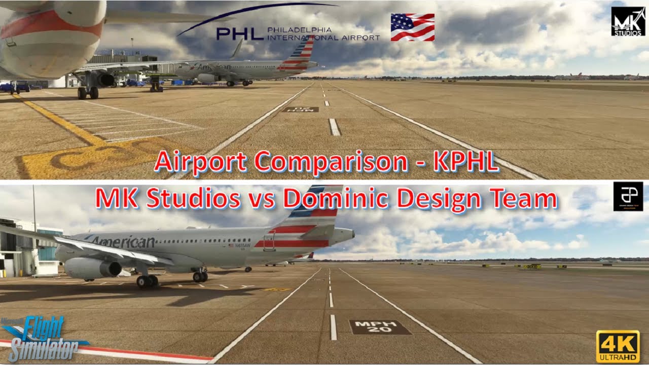 FS 2020 - KPHL Philadelphia Airport comparison MK Studios vs Dominic Design team