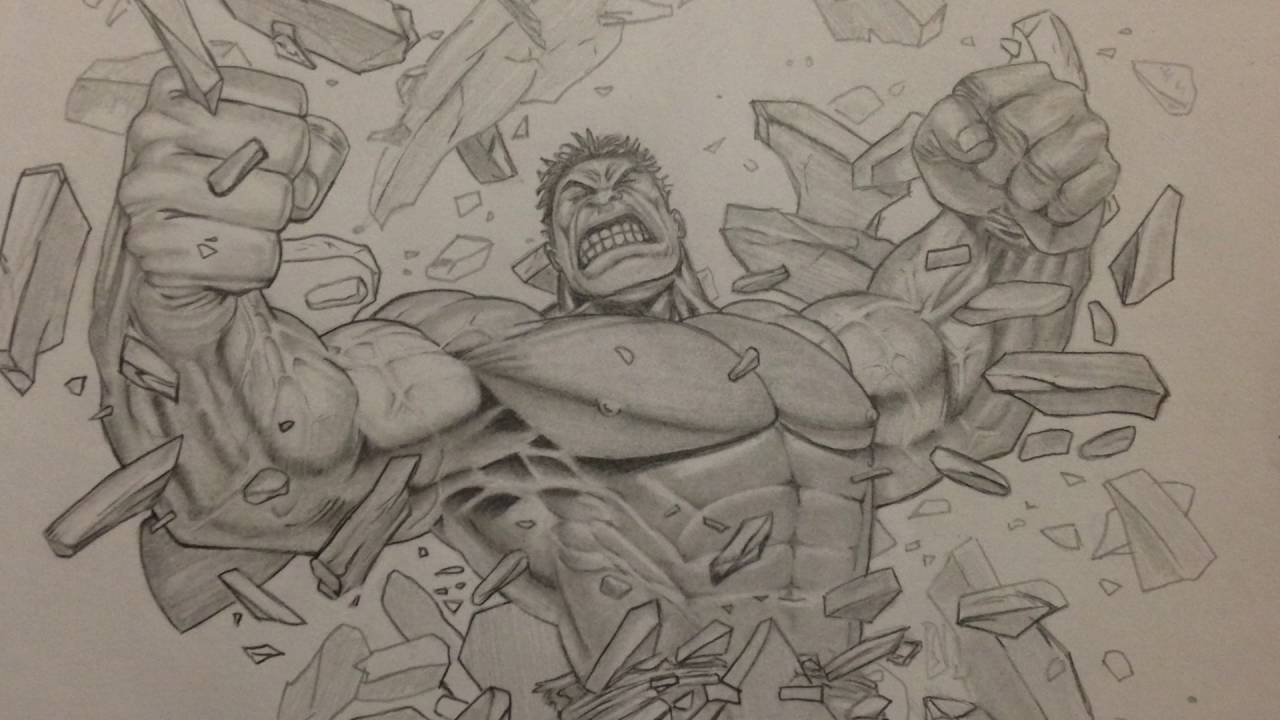 Incredible Hulk smash pencil drawing (Dale Keown style)