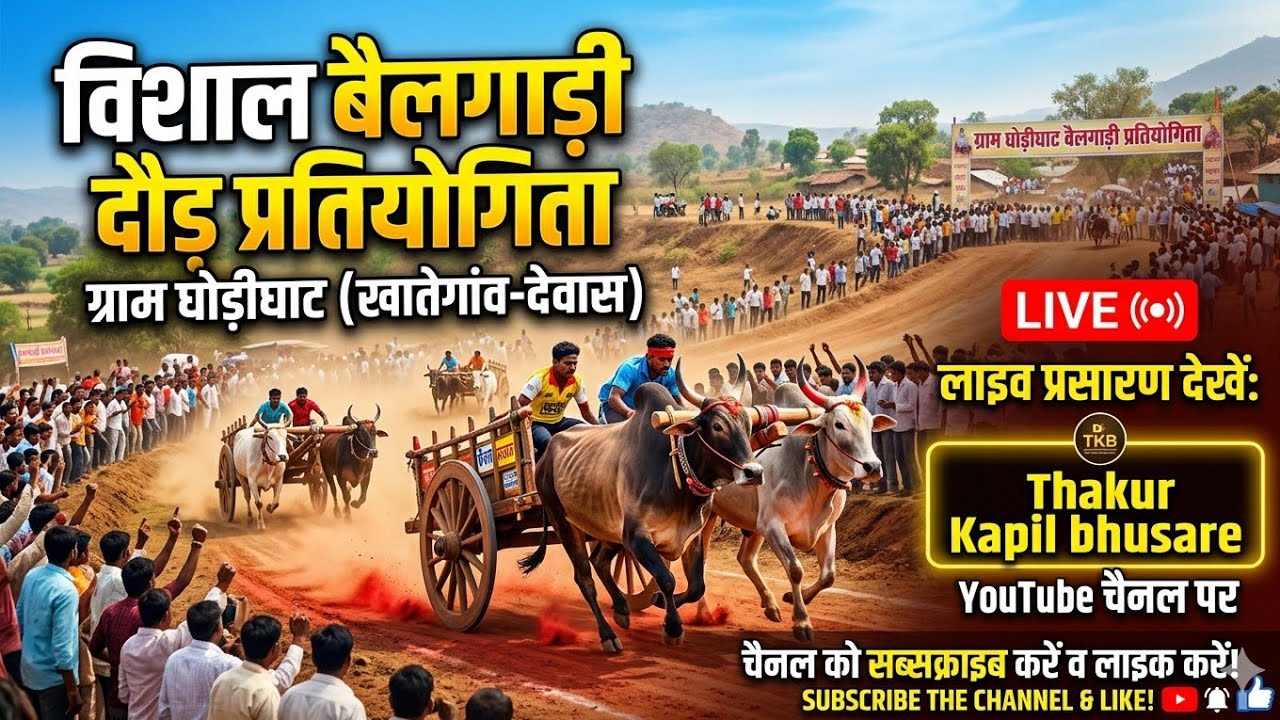 विशाल बैलगाड़ी दौड़ प्रतियोगिता। ग्राम घोड़ीघाट खातेगांव देवास।