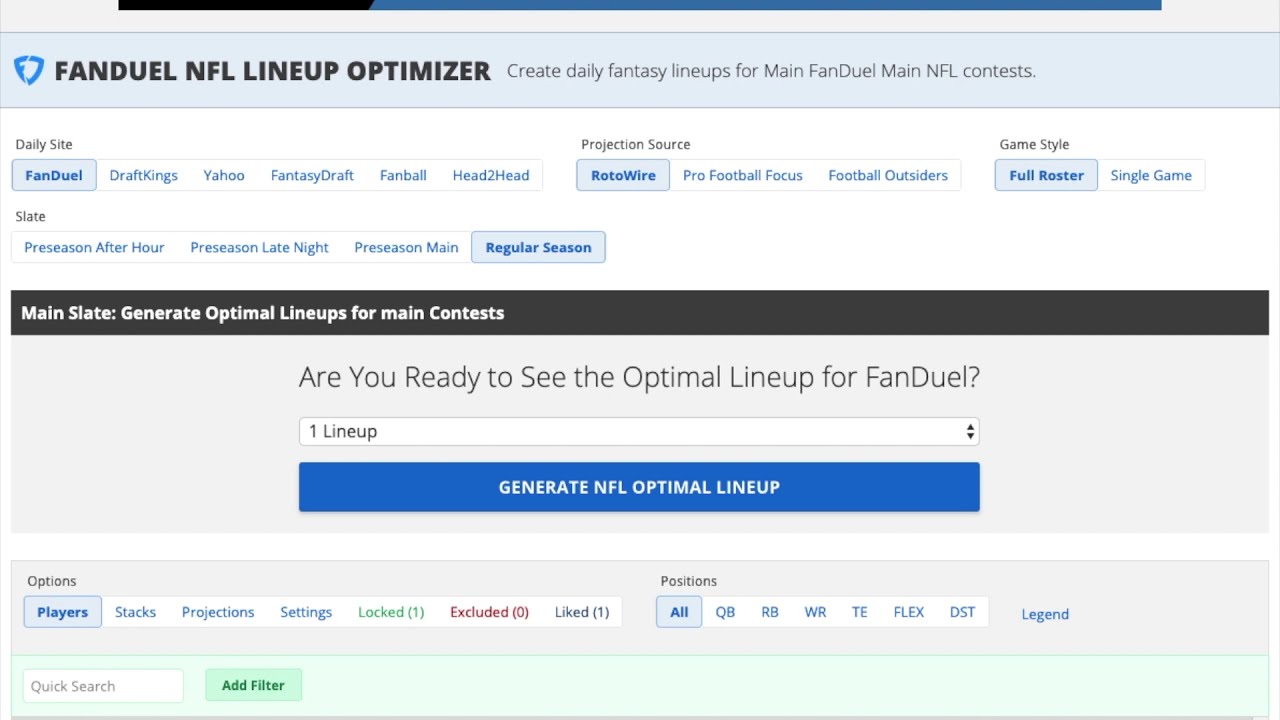 RotoWire NFL Lineup Optimizer Tutorial. Helps with DraftKings, FanDuel, Yahoo and more.