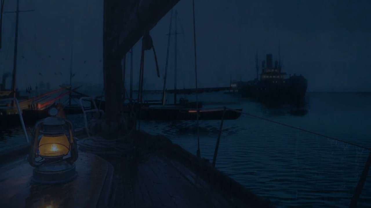 Rainy Night at the Pier | Small Wooden Boat Ambience, Distant Waves & Heavy Rain for Deep Sleep