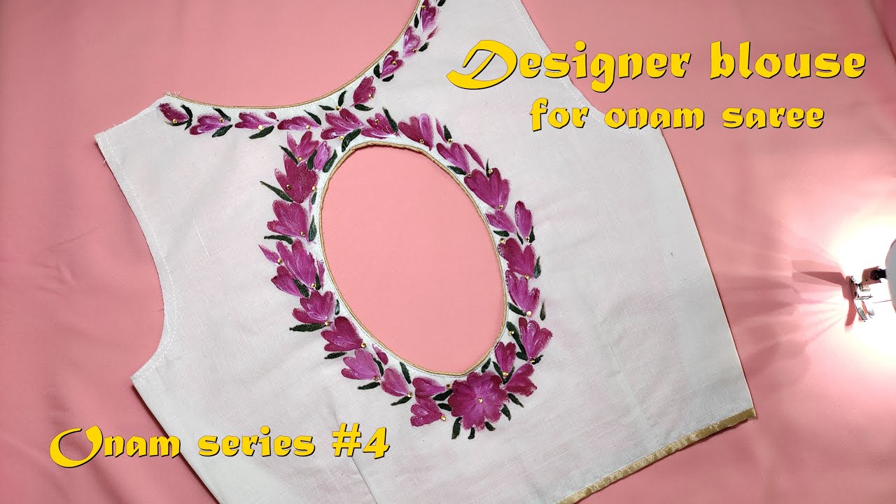 Fabric painted neck design for designer blouse