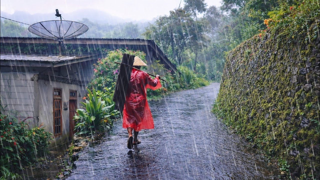 Heavy rain hits Grandma's village in the mountains | Heavy rain sounds for sleeping
