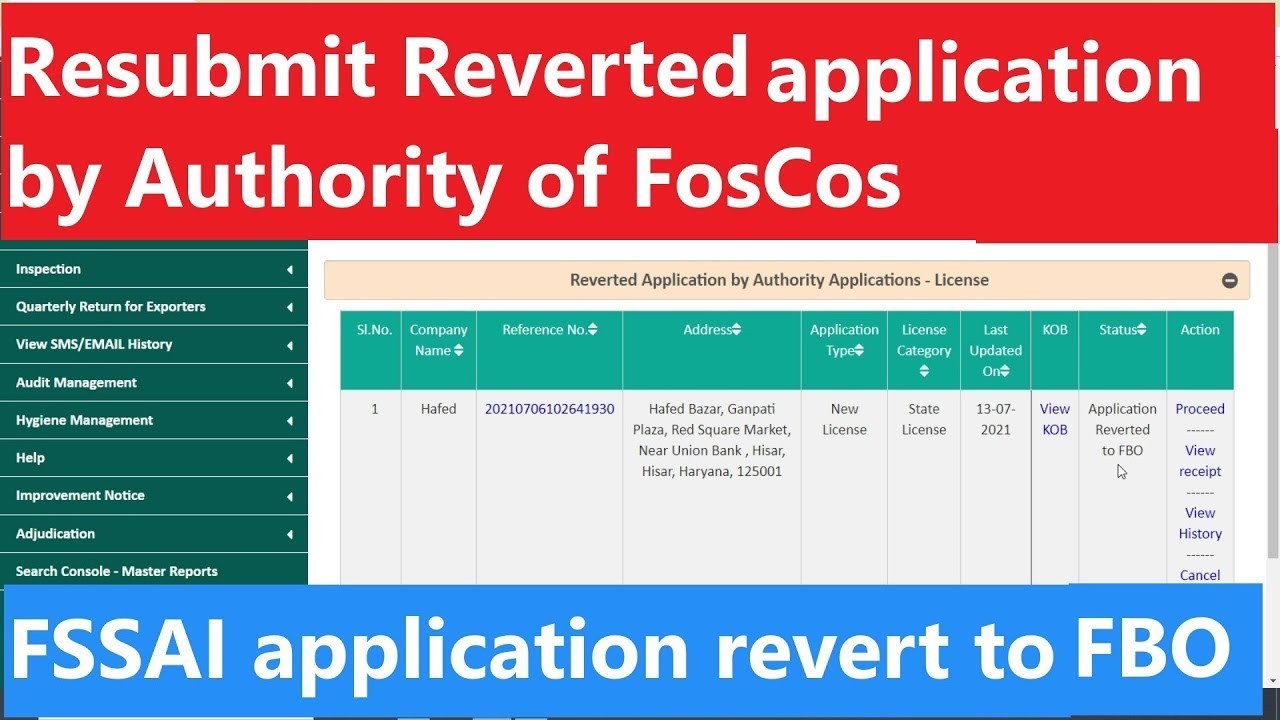 How to resubmit Reverted Application by Authority of FosCos |FSSAI application reverted to FBO