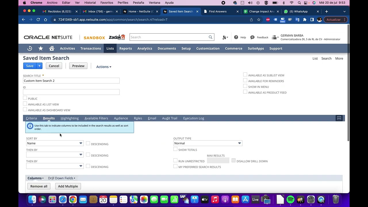Netsuite - Saved search de inventario