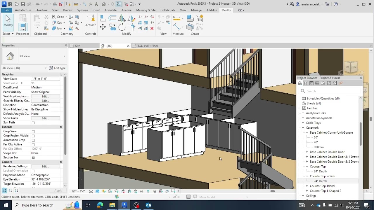 How to Insert Kitchen cabinets, countertop and do the Kitchen Layout in Revit