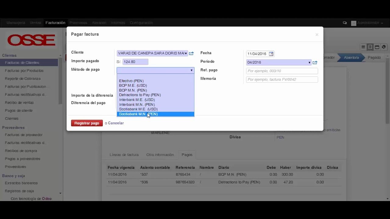 Odoo Per&uacute;: Registro de Pagos