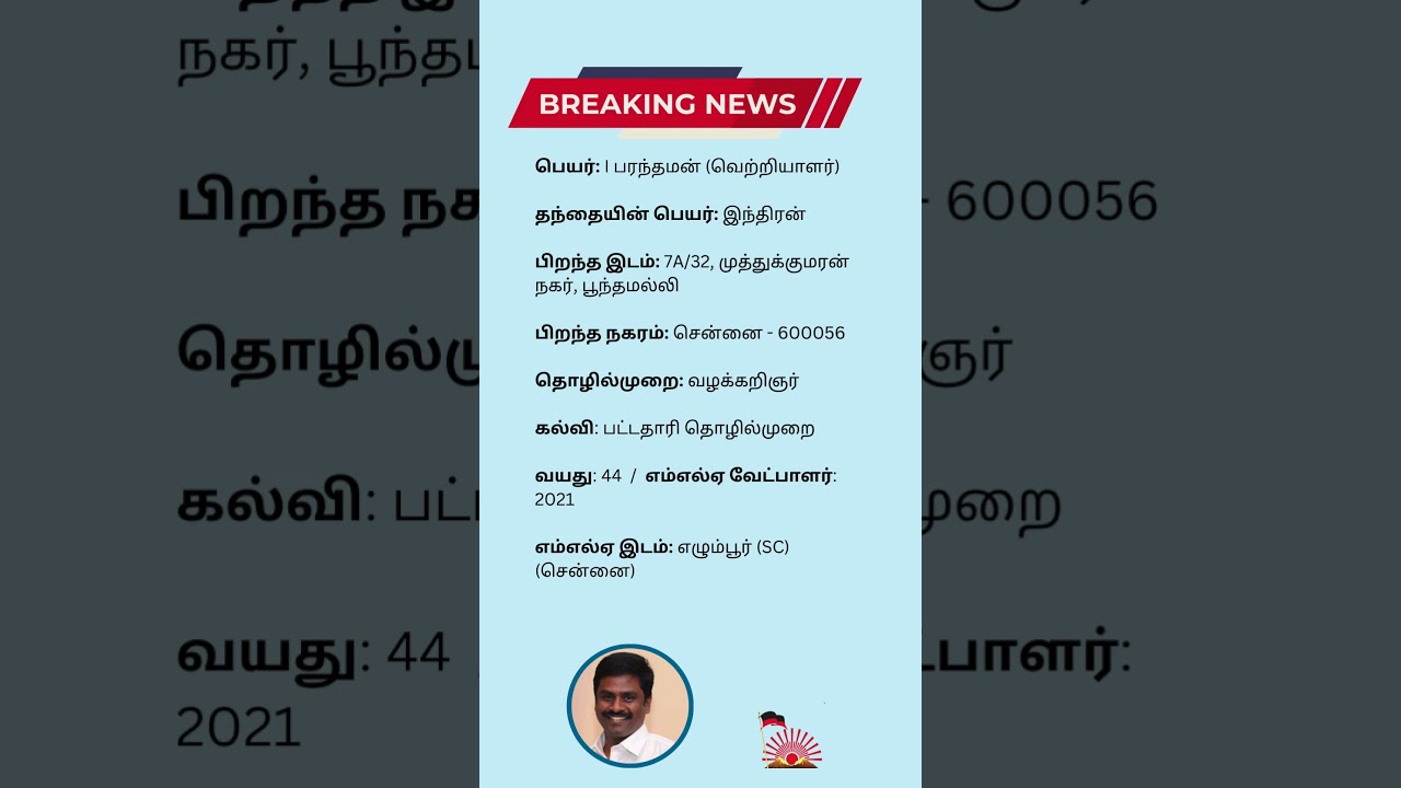 Egmore MLA - I Parandhaman - DMK (2021 -2026)