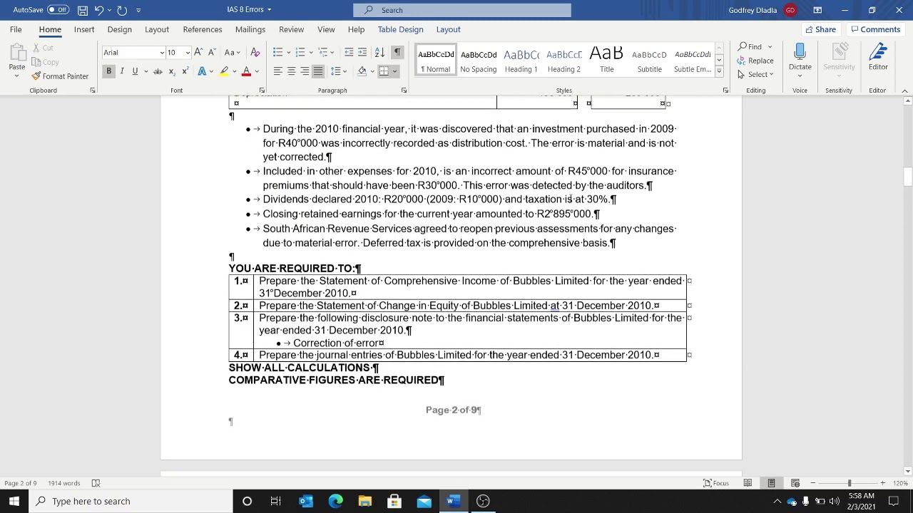 Correction of errors video
