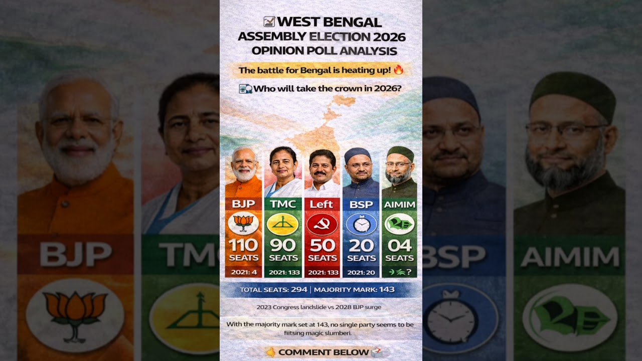 West Bengal Election 2026: Opinion Poll Shock! BJP vs TMC vs INC | Who is Winning? H#politics