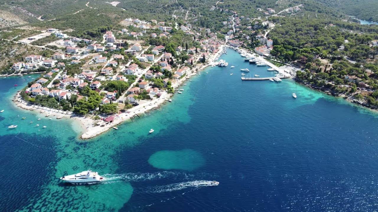 CROATIA ISLAND SOLTA - TOWN MASLINICA DRONE VIEW