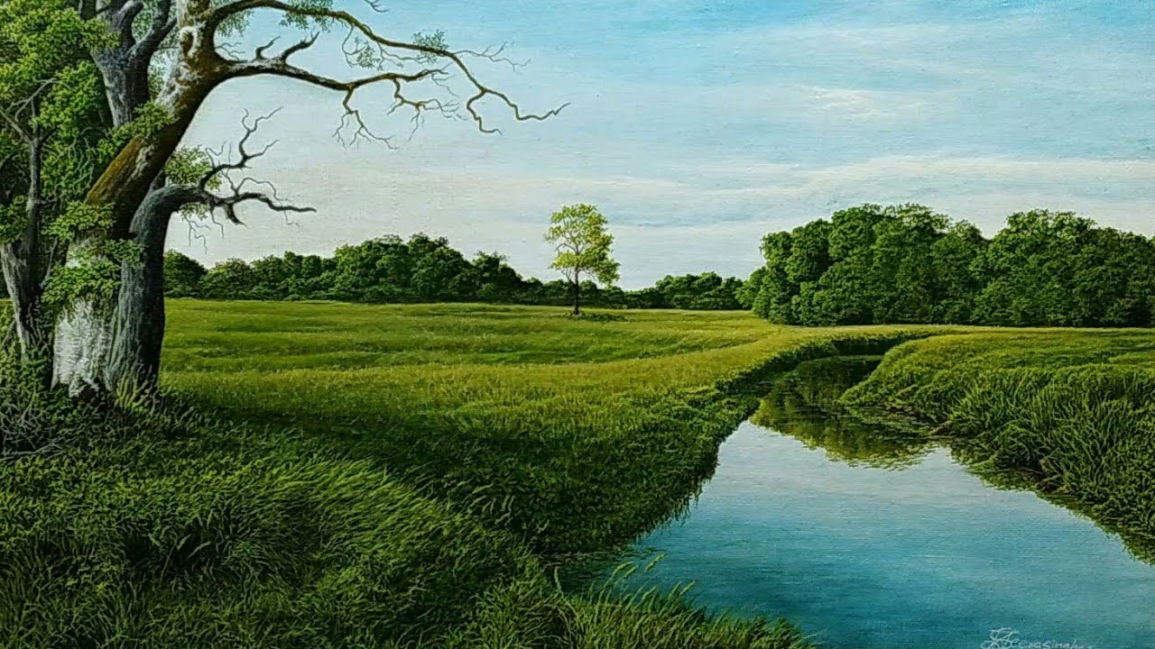 How to paint foreground trees / grass painting with acrylic