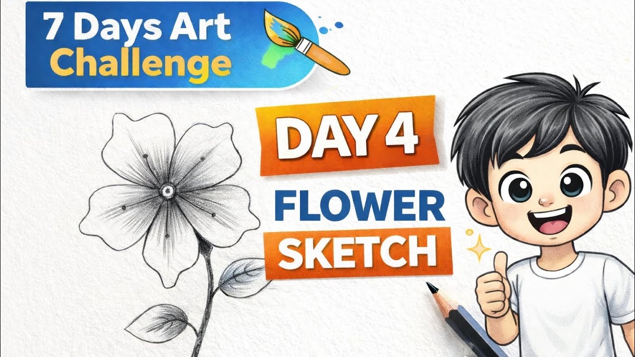 Day 4 Flower Sketch 🌸 | 7 Days Art Challenge | Easy Pencil Drawing for Beginners