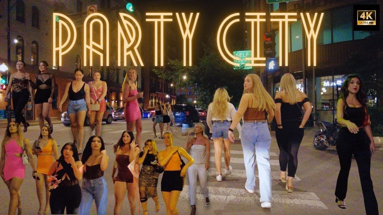 [4K UHD] Chicago Nightlife Walking Tour | Hubbard Street River North Downtown City Summer POV Walk