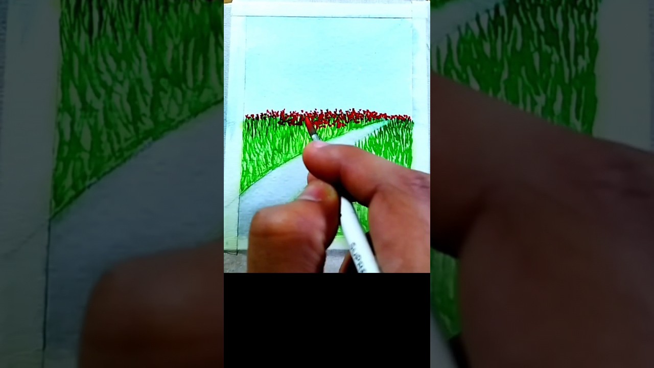 flower garden / watercolor painting #scenerydrawing #watercolor  #trending #trendingshorts #drawing