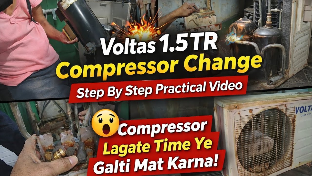 AC Compressor Change Kaise Kare Step-by-Step#ACRepair#CompressorReplacement #voltas#compressor#Akash