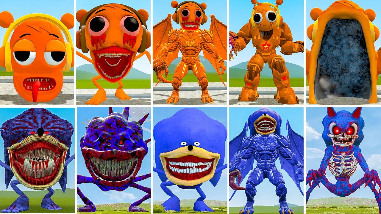 ALL NEW SPRUNKI OREN VS OREN SPRUNKI CTHULHU VS ALL NEW SONIC BLUE VS CTHULHU SONIC in GARRY'S MOD !