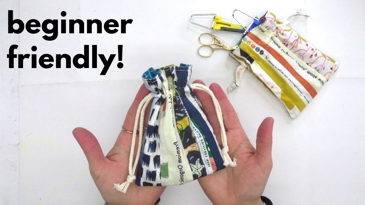 How to sew a small lined drawstring bag - from fabric scraps!