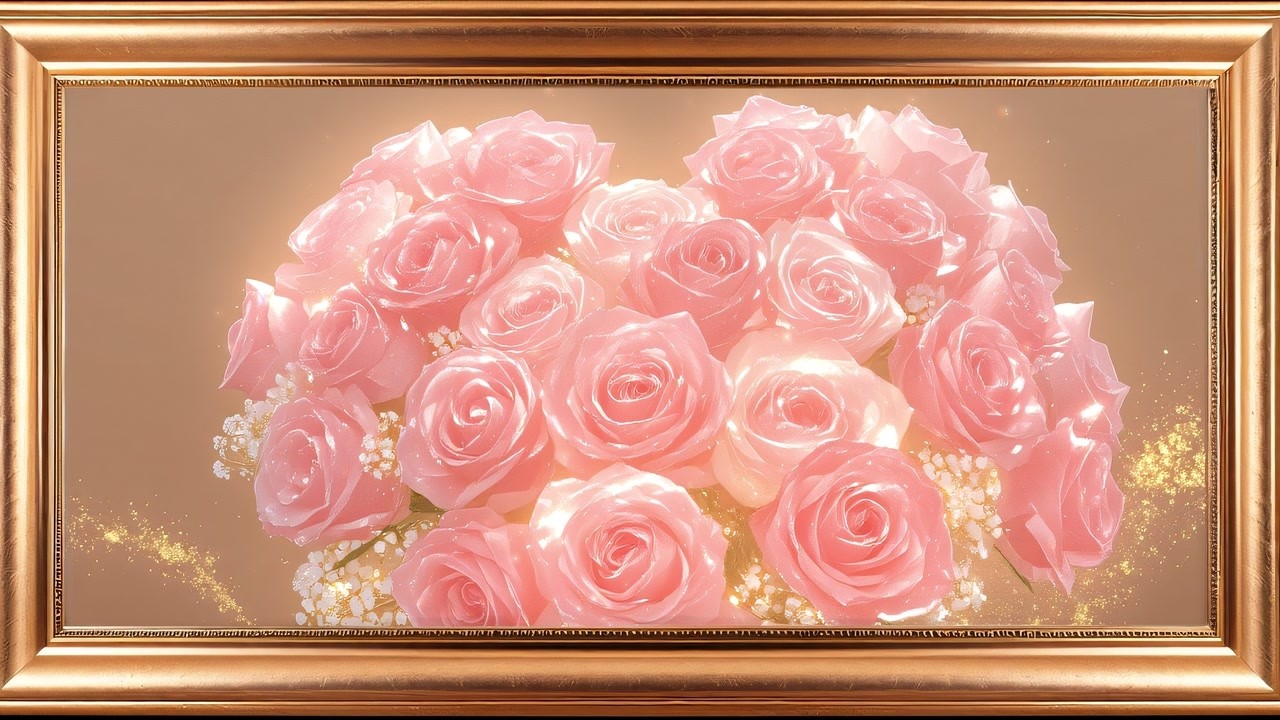 Romantic Pink Rose Bouquet with Sparkling Glow ✨ Animated Valentine's Day TV Art 4K