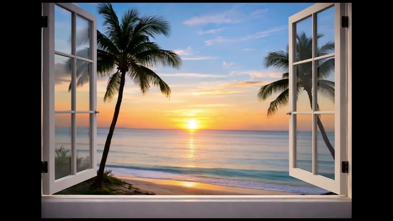 Cozy Beach Window 🌊 Gentle Ocean Waves | Relax, Focus, Sleep (1 Hour)