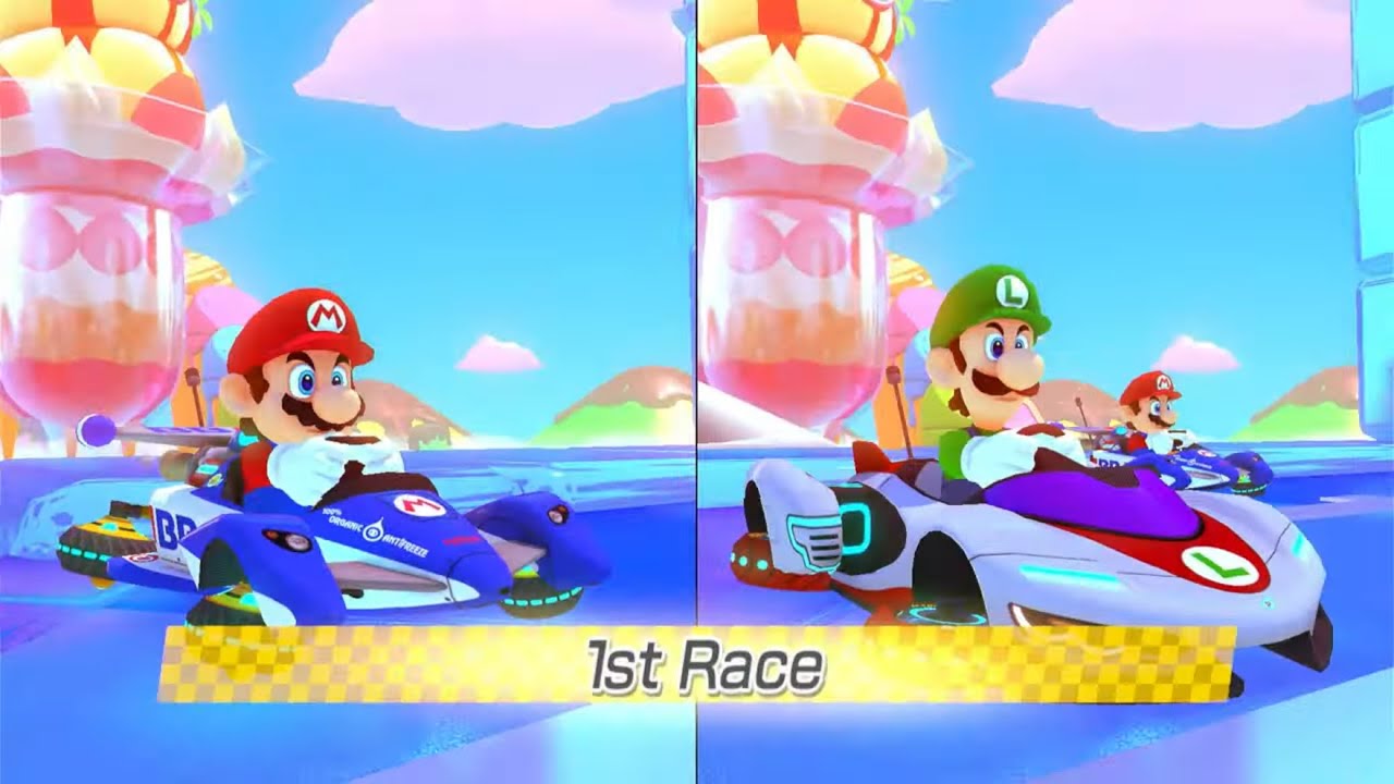 Mario Kart 8 Deluxe | Sweet Tracks Plus Moon View Highway Track | 2 Player (Mario vs Luigi)