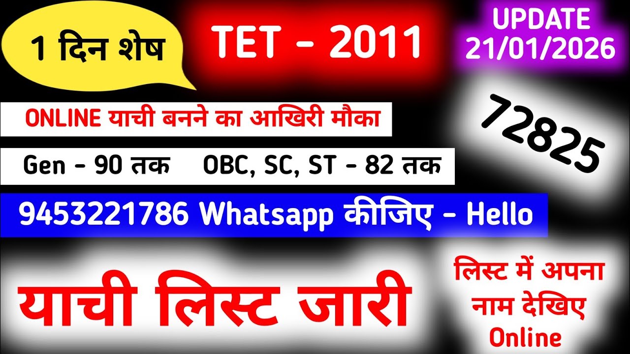 Latest updates बीएड Tet 2011, 72825 SC yachi