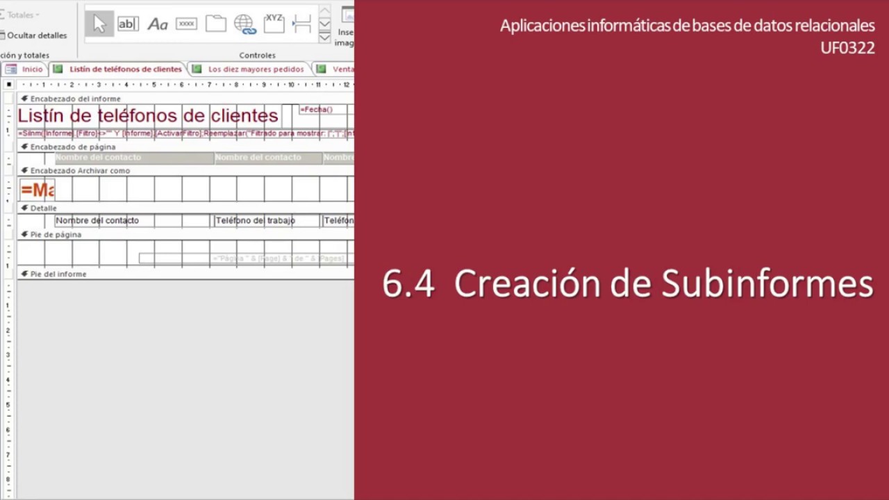 6.4 Creación de Subinformes