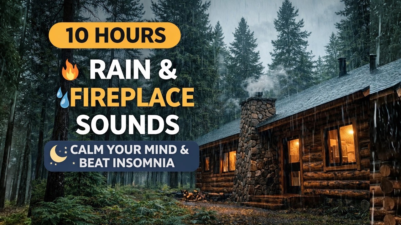 Cozy Cabin Rainstorm with Fireplace – 10 Hours for Insomnia Relief & Stress Reduction