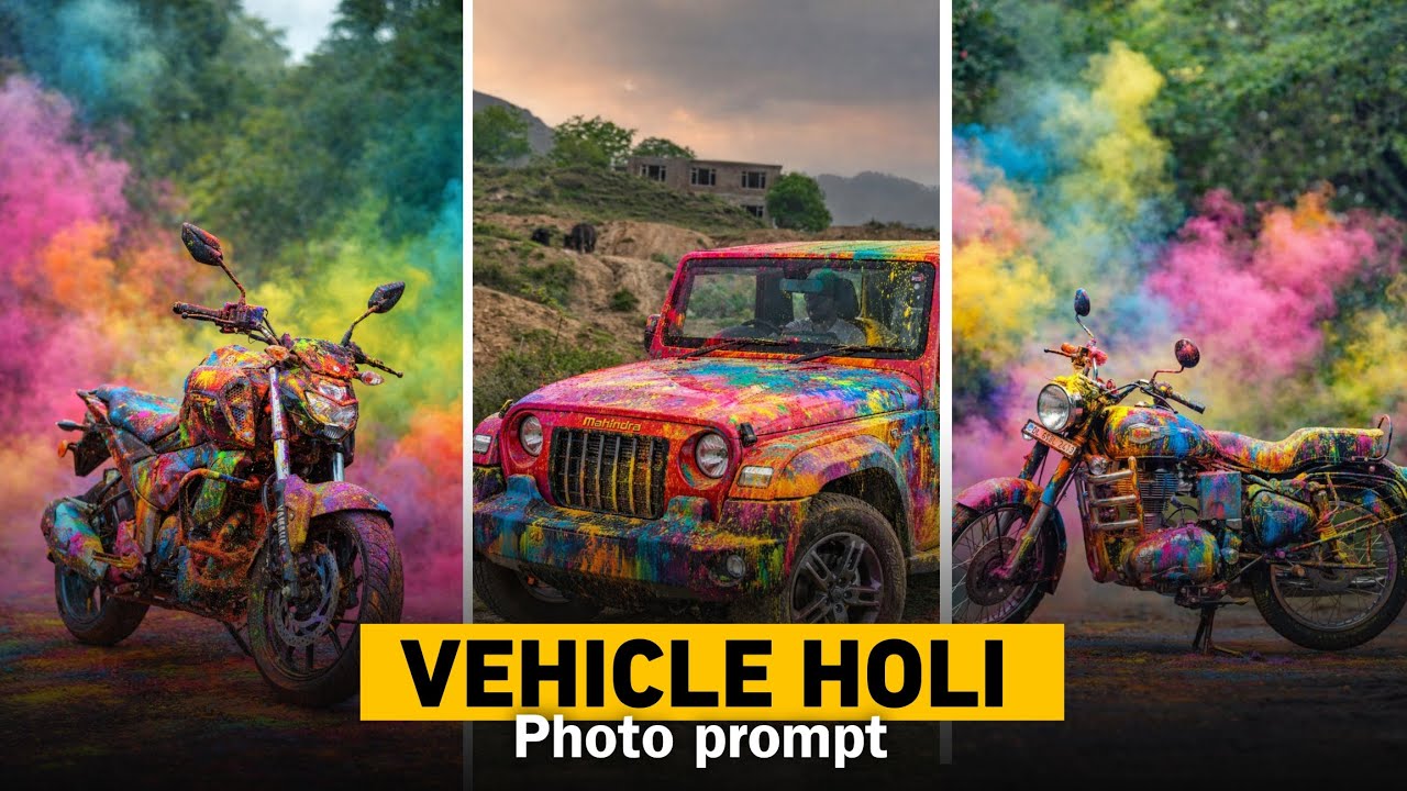 Trending Car & Bike Holi vibes photo edit || Holi ai photo prompt | Artisrajk 