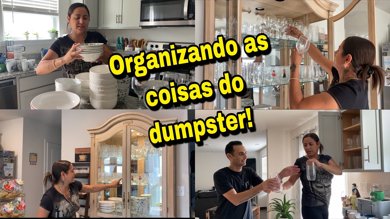 ORGANIZANDO A CRISTALEIRA COM AS LOUÇAS DOS DUMPSTER DOS ESTADOS UNIDOS+ ARRUMANDO MÓVEL DO LIXO!🇺🇸