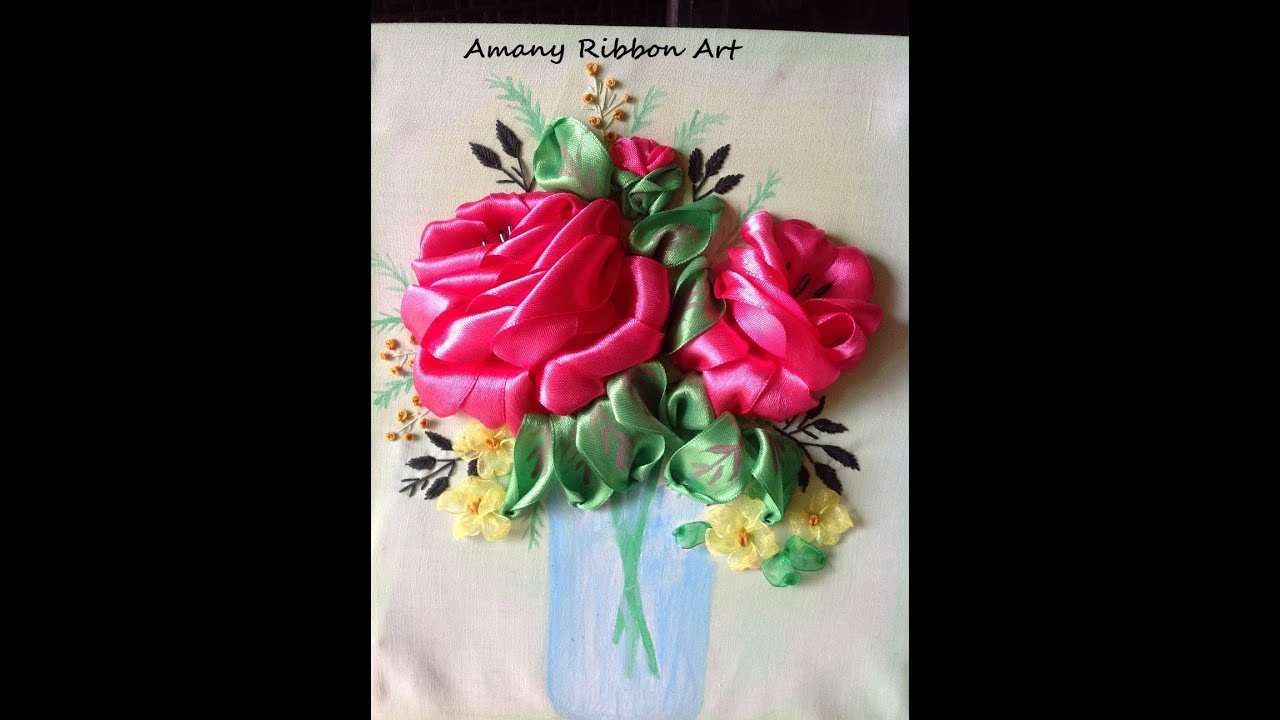Amany Ribbon Art68  طريقةعمل الوردة البلدي بدون قلب