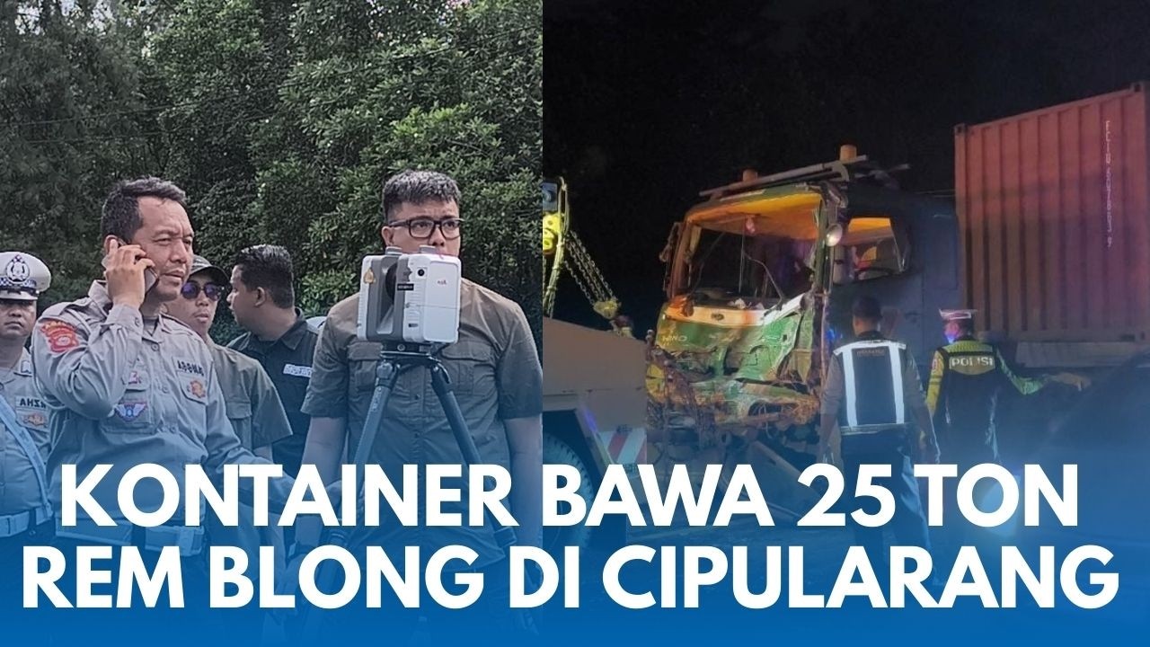 TABRAK 10 MOBIL! Kontainer Durjana Bawa Barang 25 Ton Lalu Rem Blong di Tol Cipularang