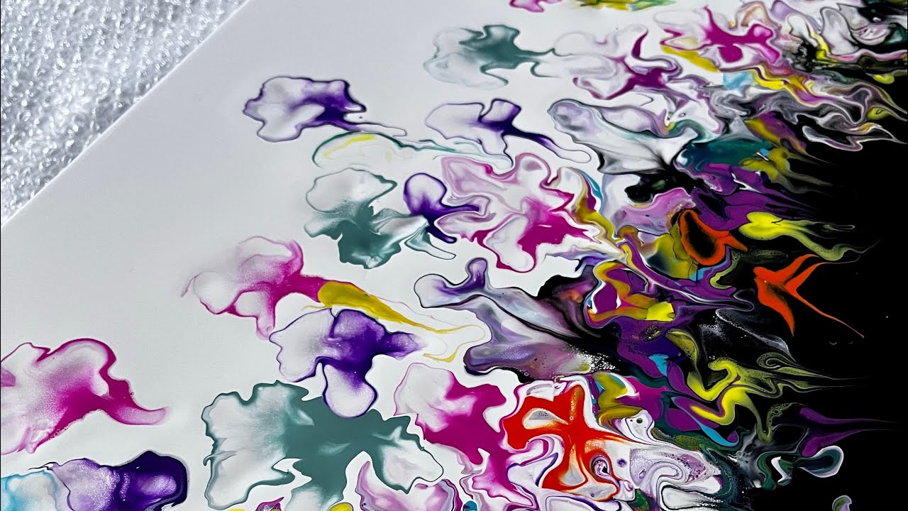 Easy acrylic pour tutorial, with floral effect