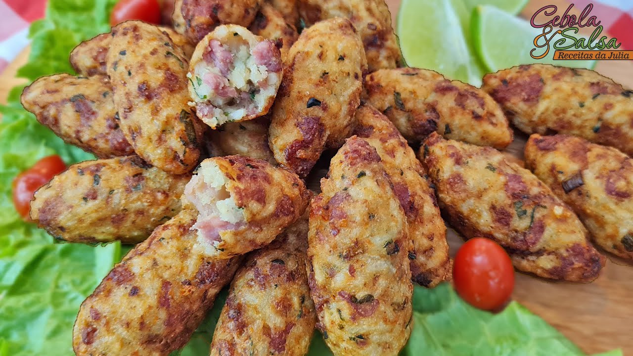 BOLINHO DE ARROZ COM LINGUIÇA | com sobras de ARROZ - Cebola e Salsa