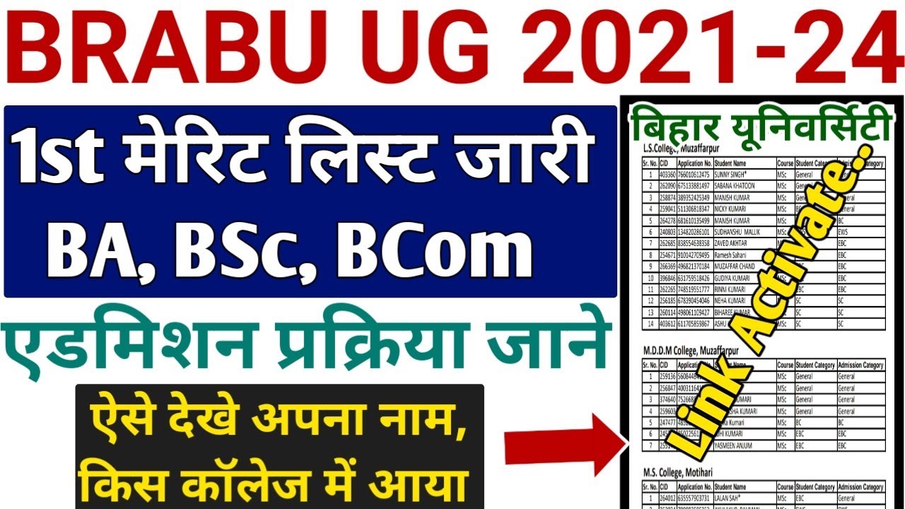 BRABU UG Merit List Declared 2021 | BRABU BA BSC BCOM 1st Merit List 2021-24 | #BRABU2021