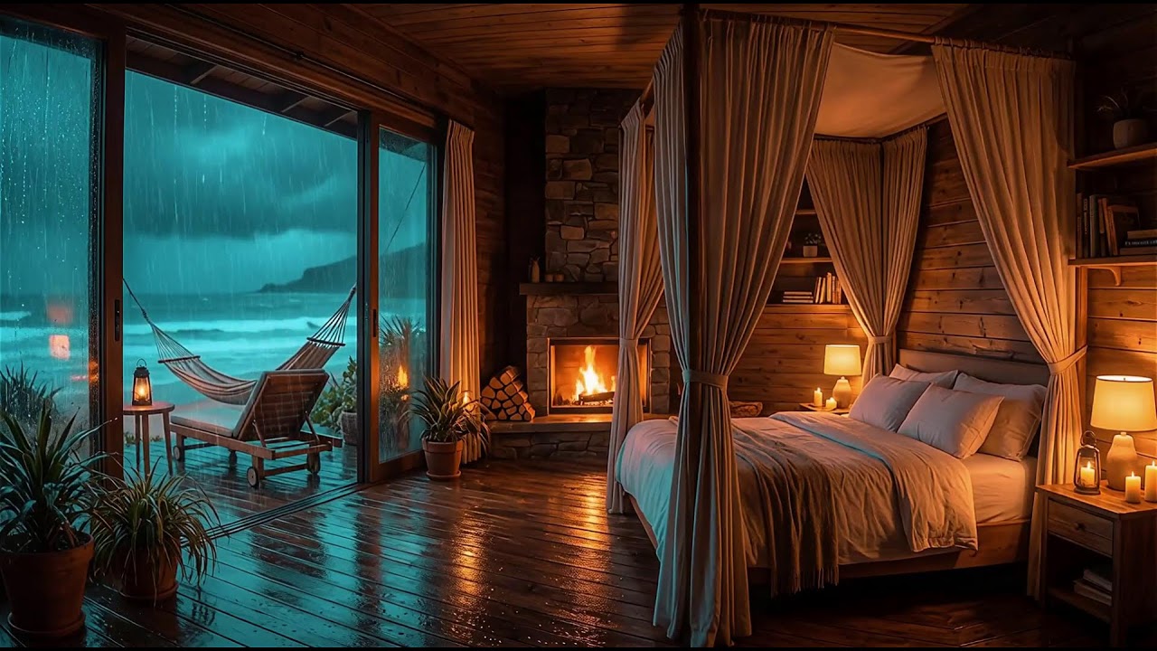 Relaxing  Warm Seaside Cabin Ambience   No Ads Relaxation