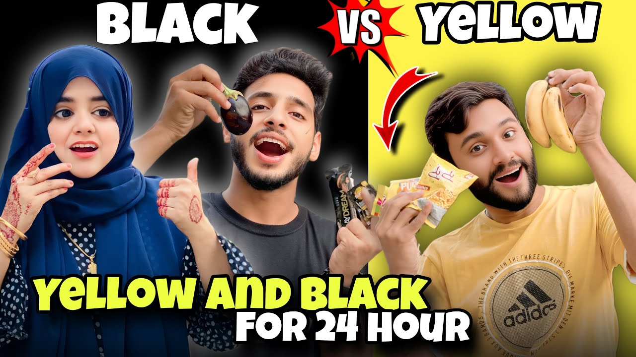 BLACK vs YELLOW CHALLENGE😱|| EATING & BUYING Everything For 24 Hours || Pyari Maryam