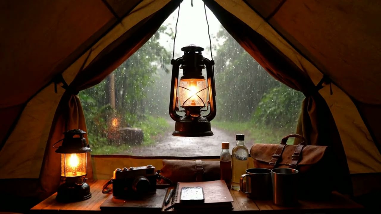 Cozy Rain Inside a Tent 🌧️ Warm Lantern Camping Ambience for Deep Sleep & Relaxation