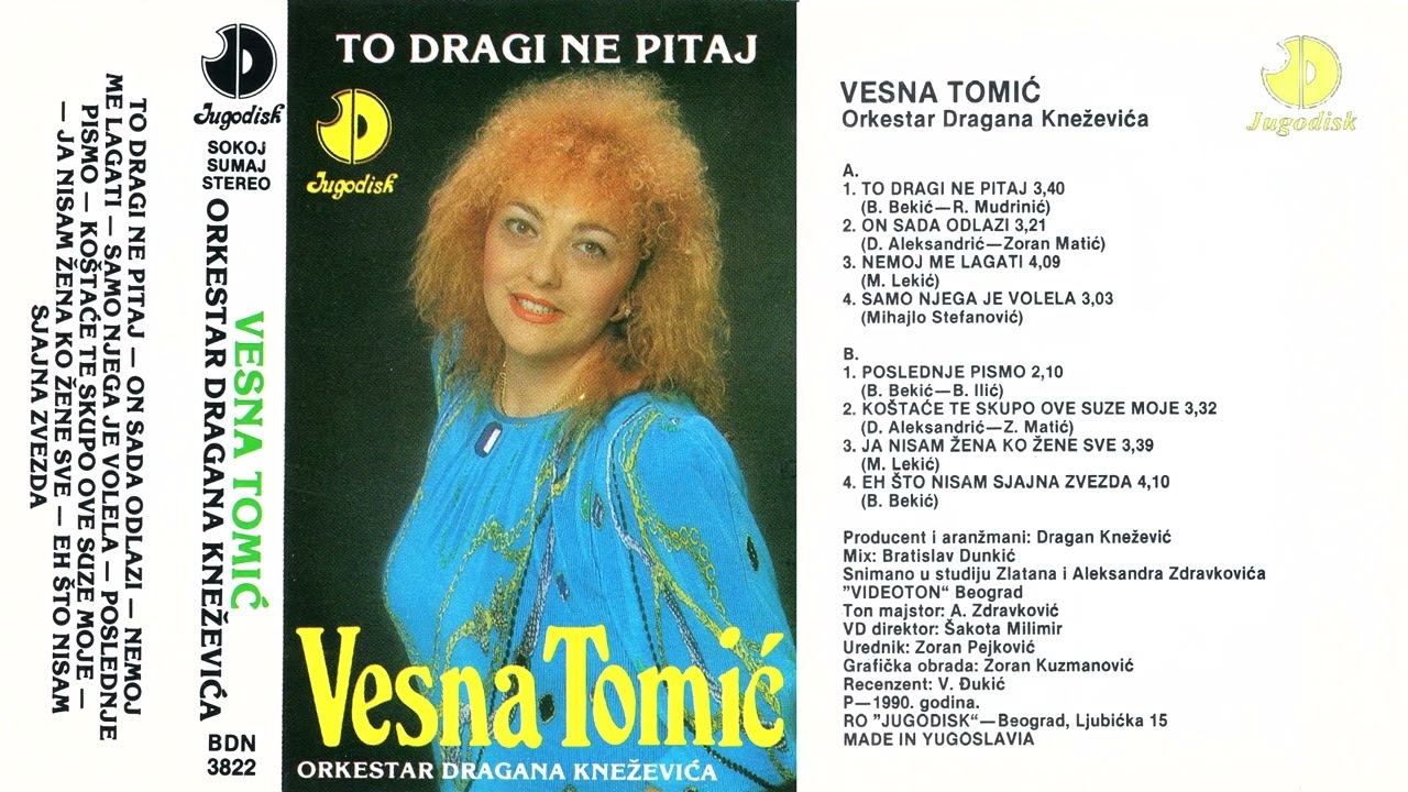Vesna Tomic - Poslednje pismo [Official Audio 1990]