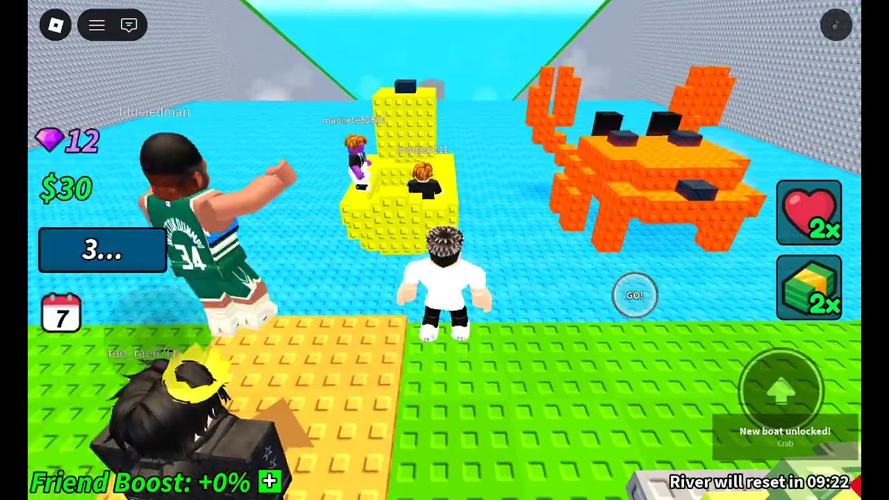 Roblox ride a boat down a rivire. 
