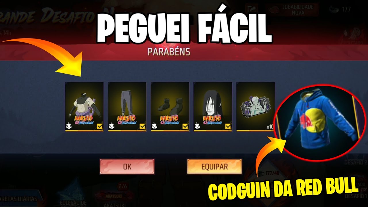 CONSEGUI PEGAR O OROCHIMARU MAIS FÁCIL E RÁPIDO🔥 E CODGUIN INFINITO DA RED BULL - FREE FIRE 