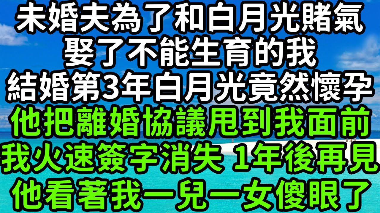 未婚夫為了和白月光賭氣，娶了不能生育的我，結婚第3年白月光竟然懷孕，他把離婚協議甩到我面前，我火速簽字消失 1年後再見，他看著我一兒一女傻眼了！#枫林晚霞#為人處世#生活經驗#情感故事#花开富贵