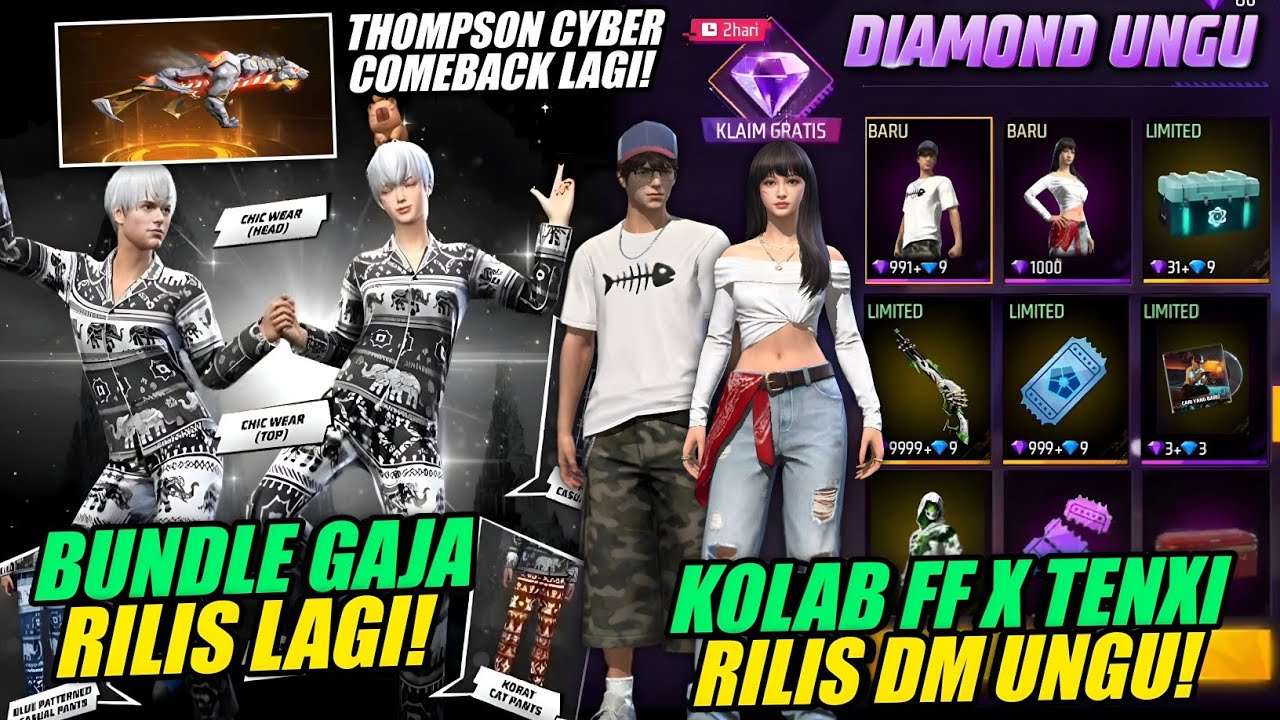 RILIS LAGI!! 😱 EVENT DIAMOND UNGU FF + BUNDLE GAJAH & THOMPSON CYBER COMEBACK! - Free Fire
