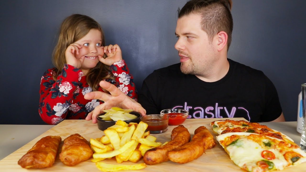 ASMR MUKBANG FISH & CHIPS BATTERED SAUSAGE & PIZZA | DAVE KAY ASMR