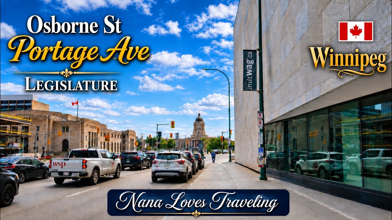 Walking Around Osborne St, Portage Ave & Manitoba Legislature | Winnipeg Canada Street Walk