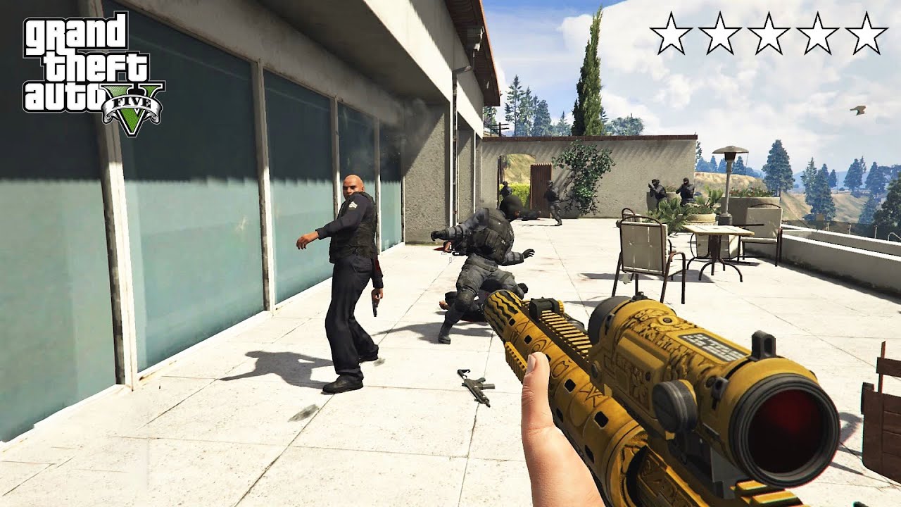 GTA 5 - Michael's FIRST PERSON FIVE STAR COP BATTLE (GTA V Funny Moments)